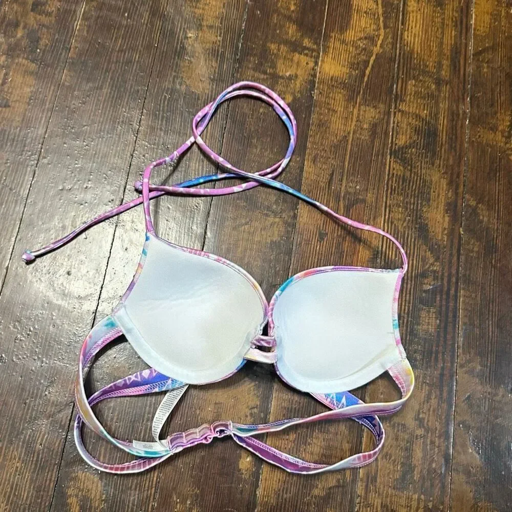 Victoria’s Secret tie dye multicolor XS halter strappy bikini top
